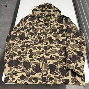 Vintage duck bay Duck Hunter Camo Hooded Field Jacket Mens XL Utility Coat